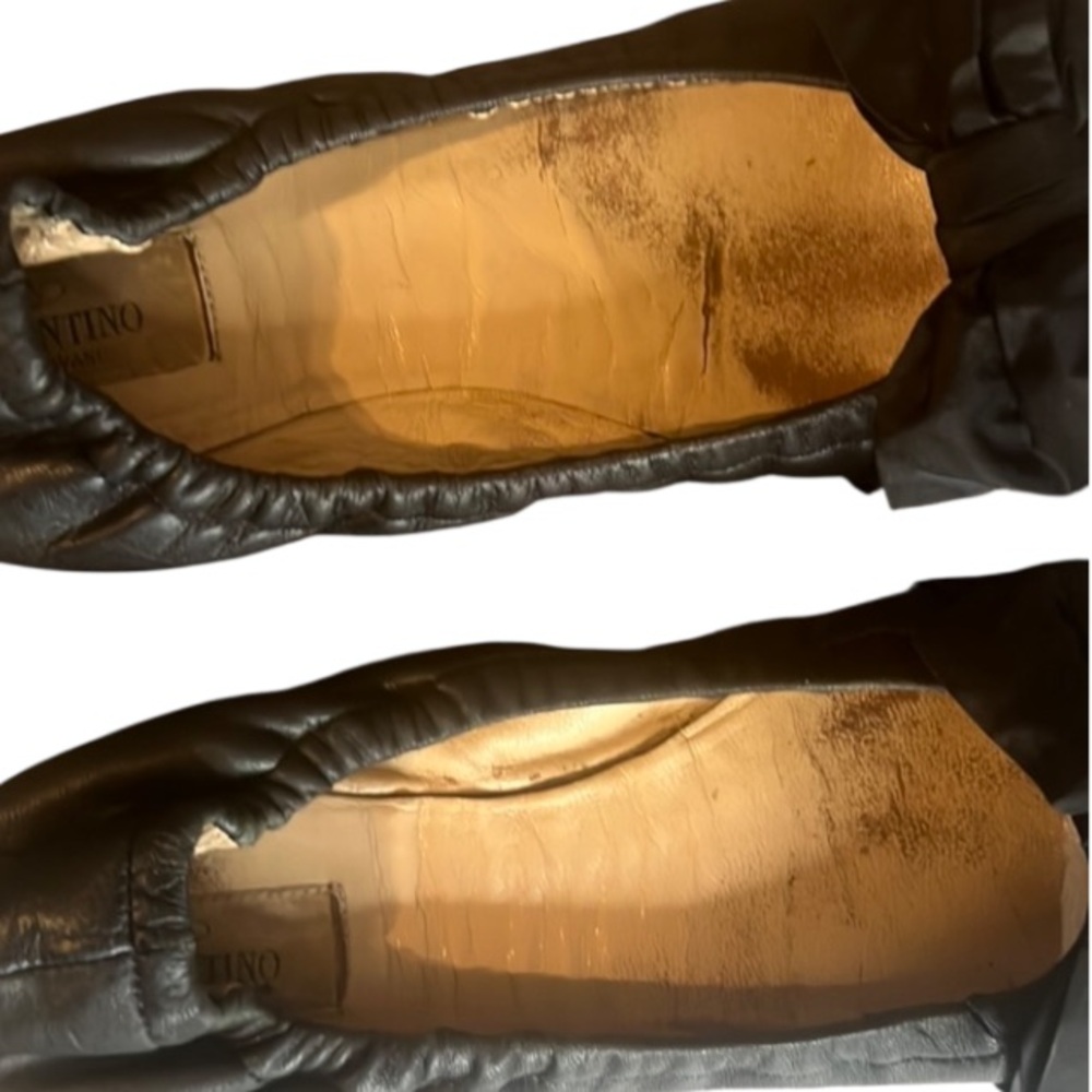Authentic Valentino luxury designer black leather bow ballet flats sz 7 Euro 37 - Picture 8 of 12
